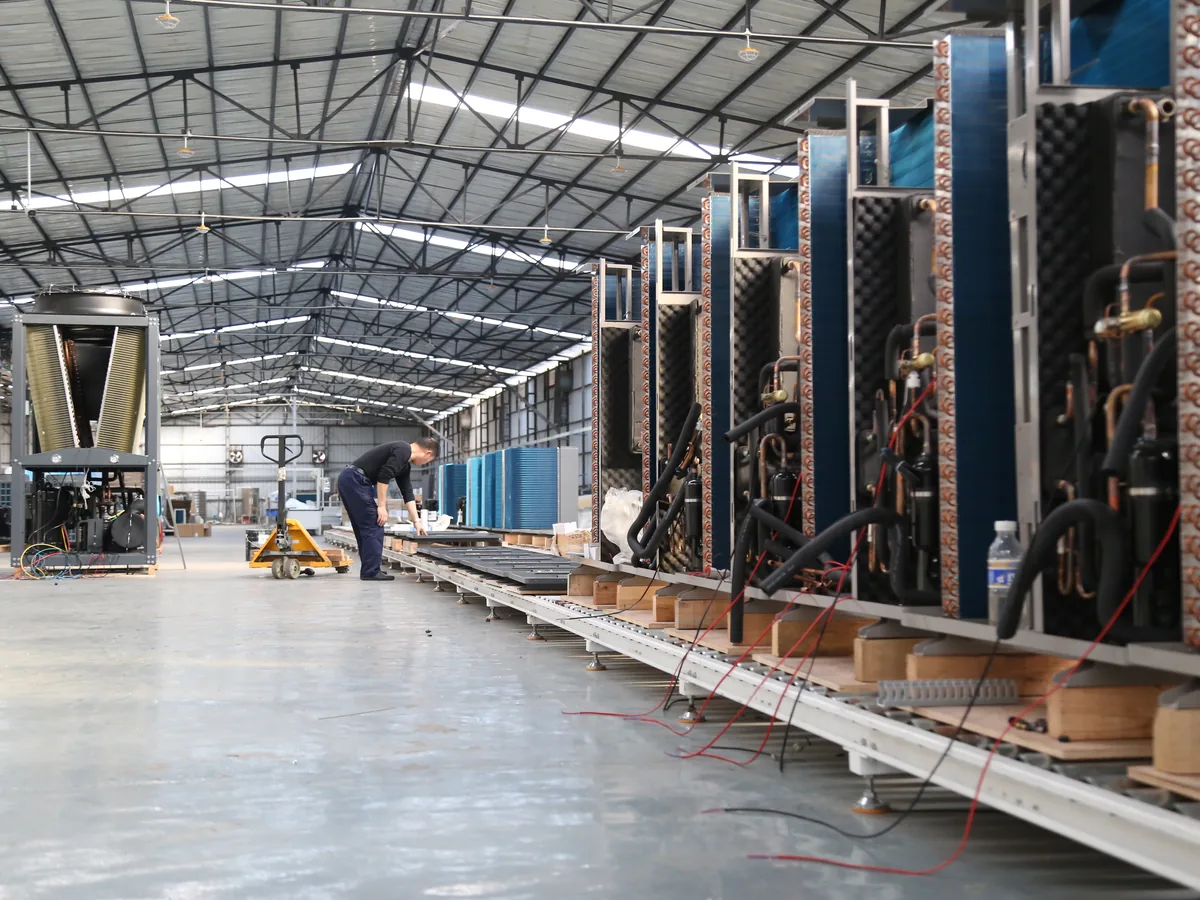 commercial heat pump maintenance factory workflow and equipment preparation