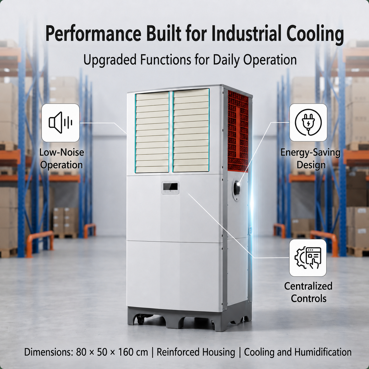 industrial air cooler with low-noise and centralized control features