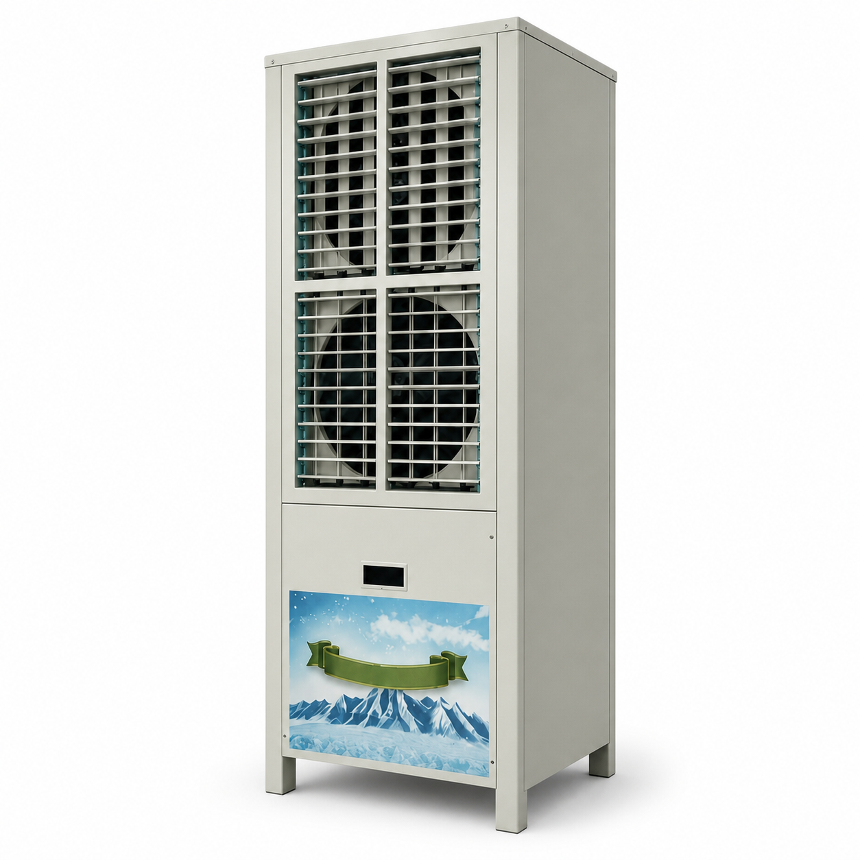 Dual-Fan High-Airflow Industrial Evaporative Cooling Air Conditioner on white background